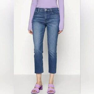 Frame $250 Le High Straight Jeans Huntdale Raw Hem Frayed Stretch size 28